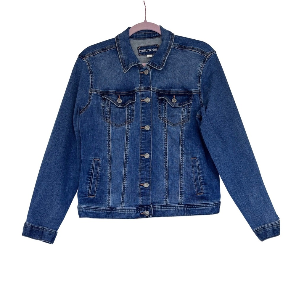 Maurices Womens Medium Wash Stretch‎ Denim Trucker Jacket Blue Size Large
